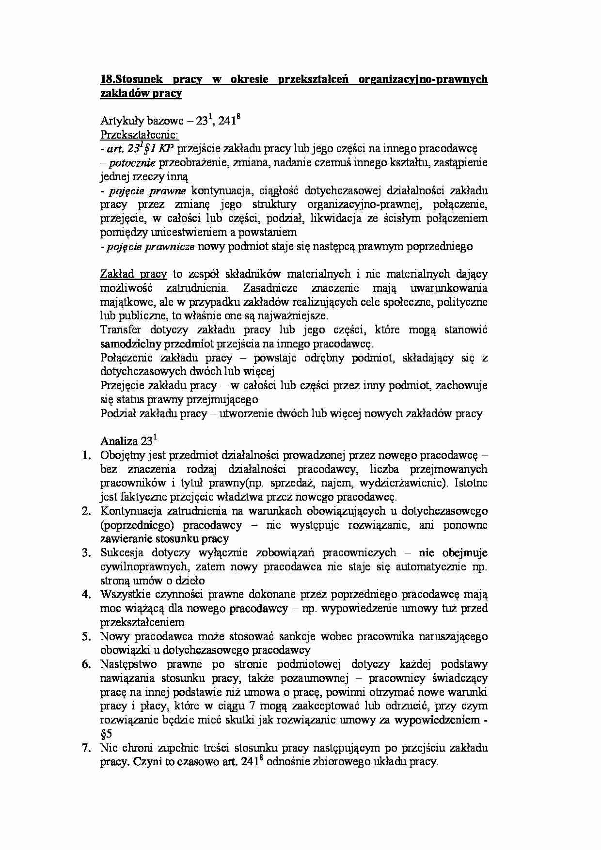 Stosunek pracy w okresie przekształceń organizacyjno-prawnych zakładów pracy - strona 1