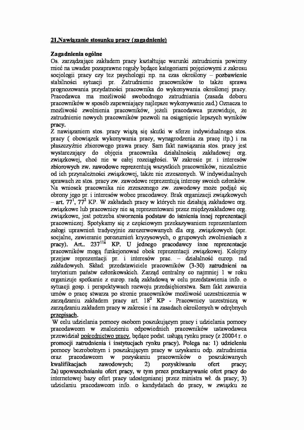 Nawiązanie stosunku pracy -zagadnienie - strona 1