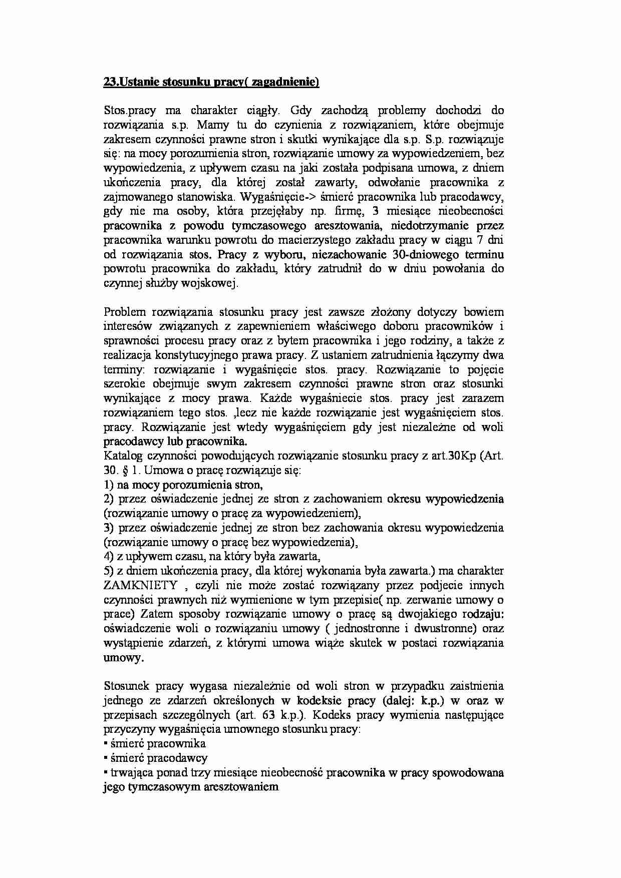 Ustanie stosunku pracy - strona 1