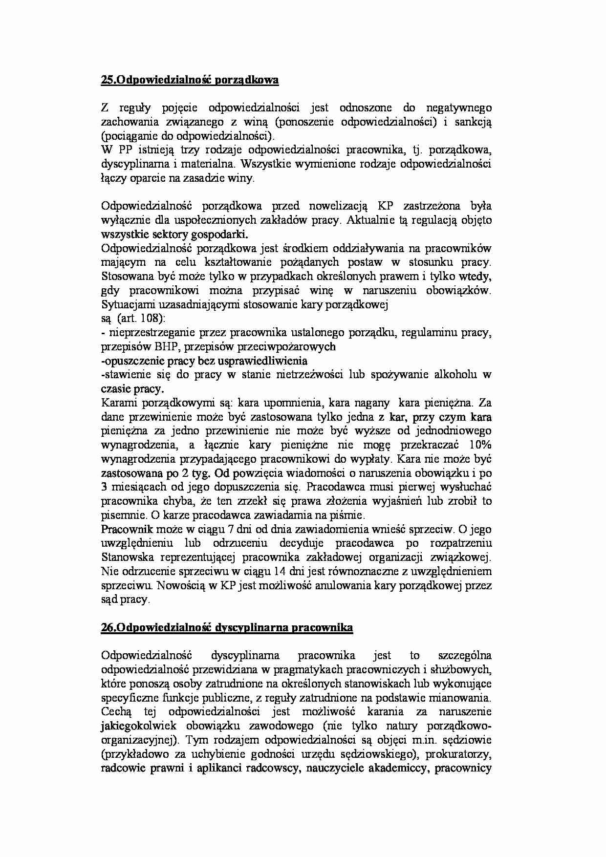Odpowiedzialność porządkowa - Odpowiedzialność dyscyplinarna pracownika - strona 1