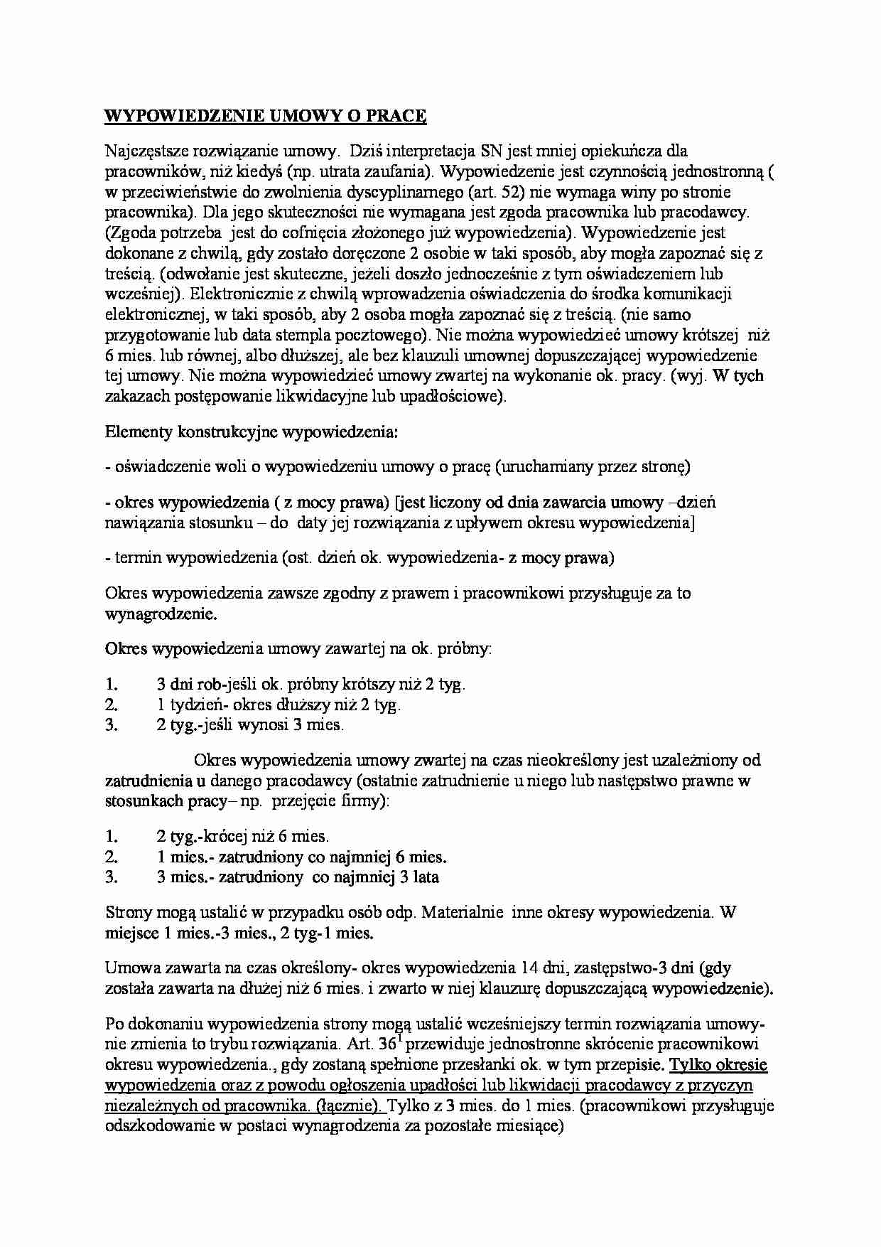 Wypowiedzenie umowy o pracę - strona 1