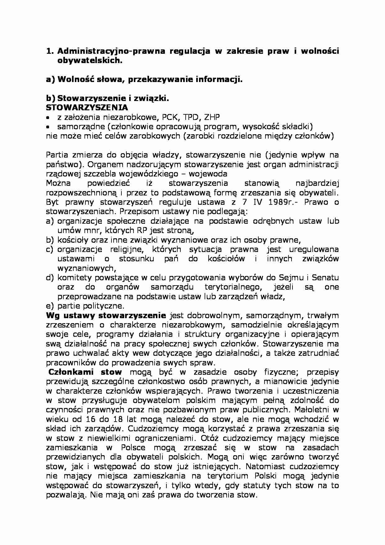 Administracyjno-prawna regulacja w zakresie praw i wolności obywatelskich - strona 1