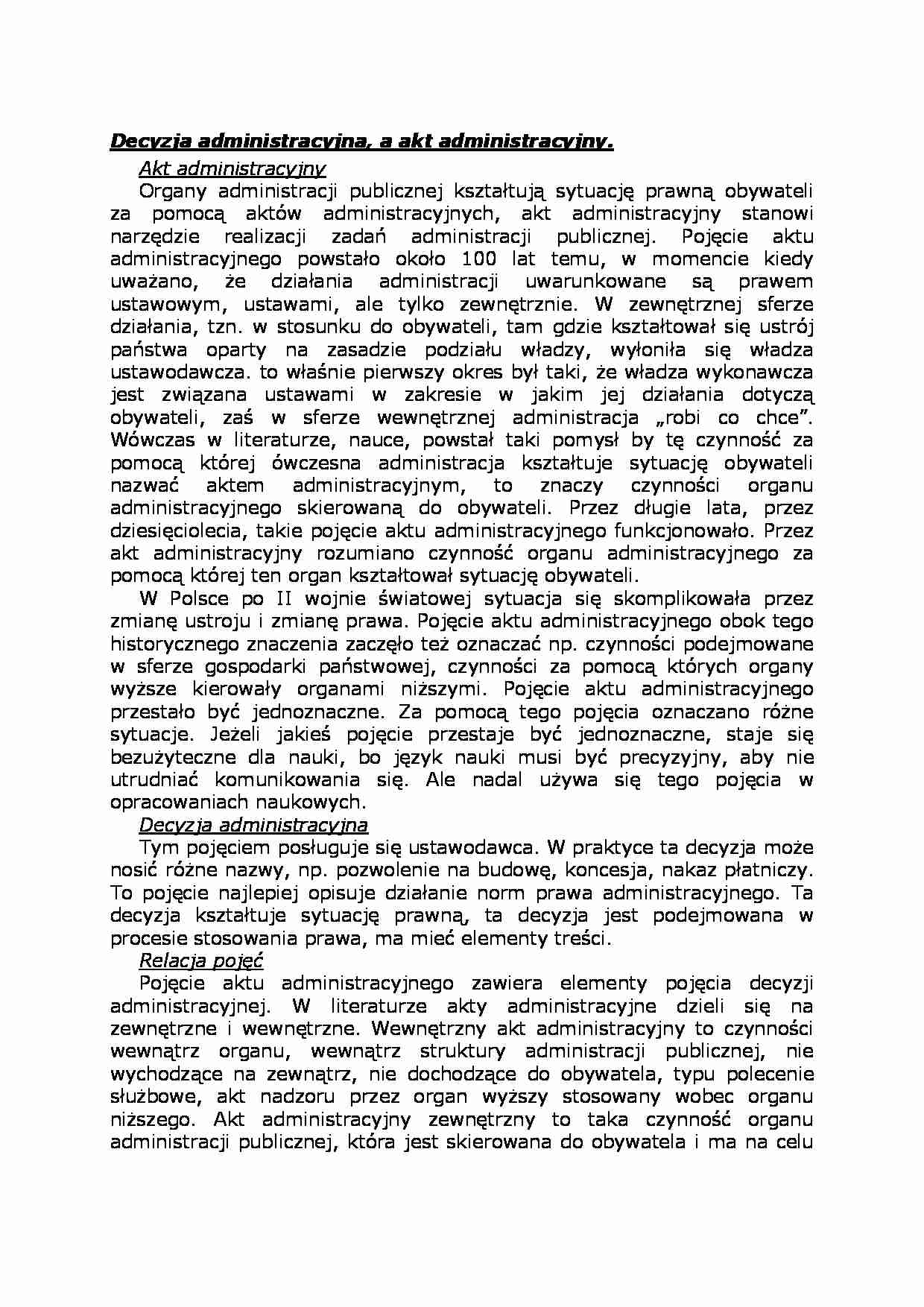 Decyzja administracyjna, a akt administracyjny - Relacja pojęć - strona 1