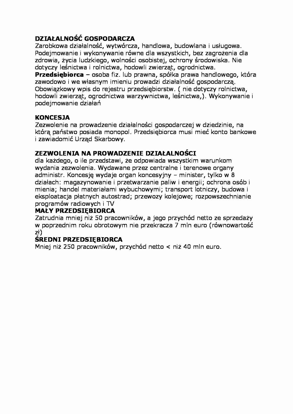 Działalność gospodarcza-definicja, koncesja - strona 1