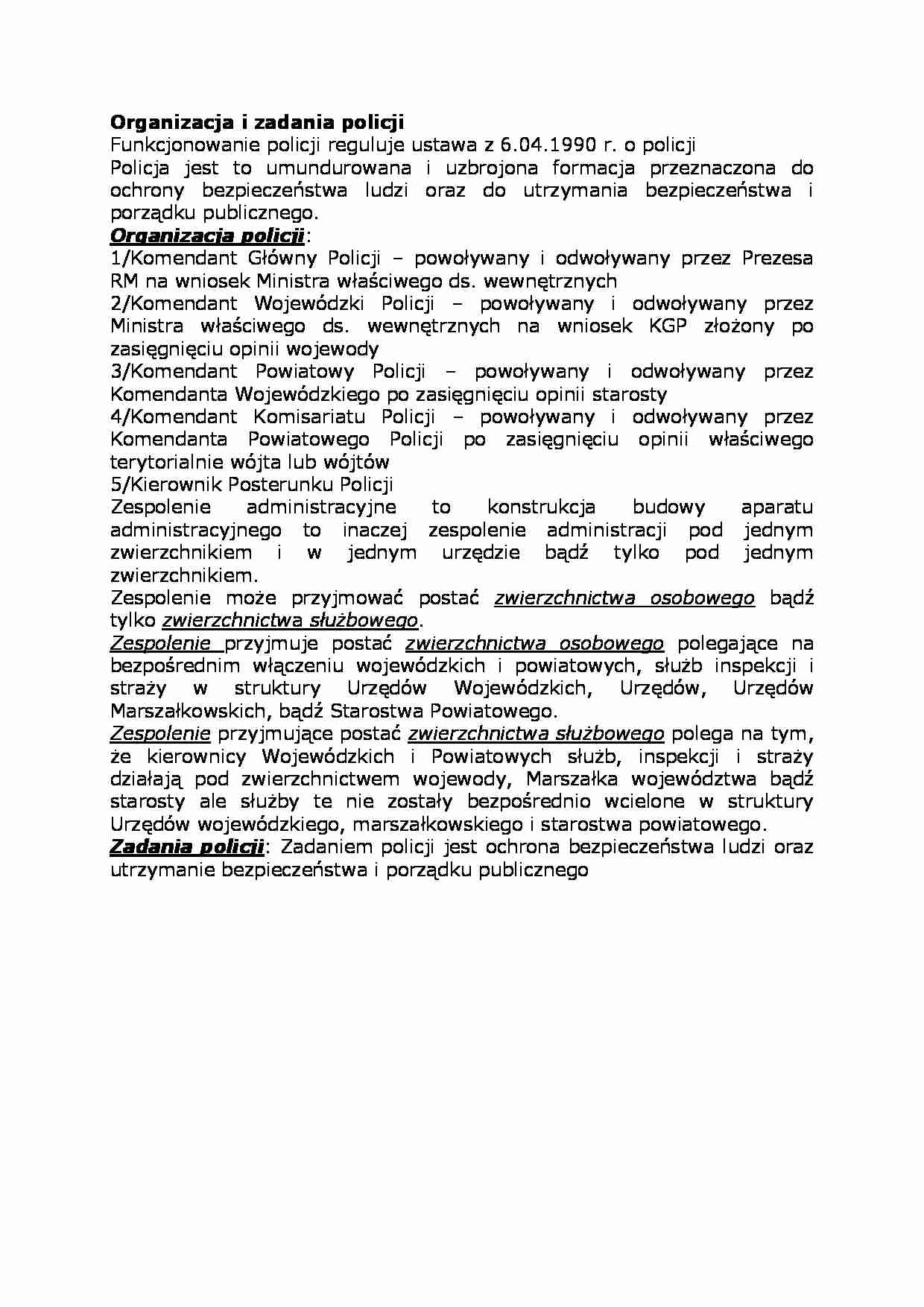 Organizacja i zadania policji - strona 1