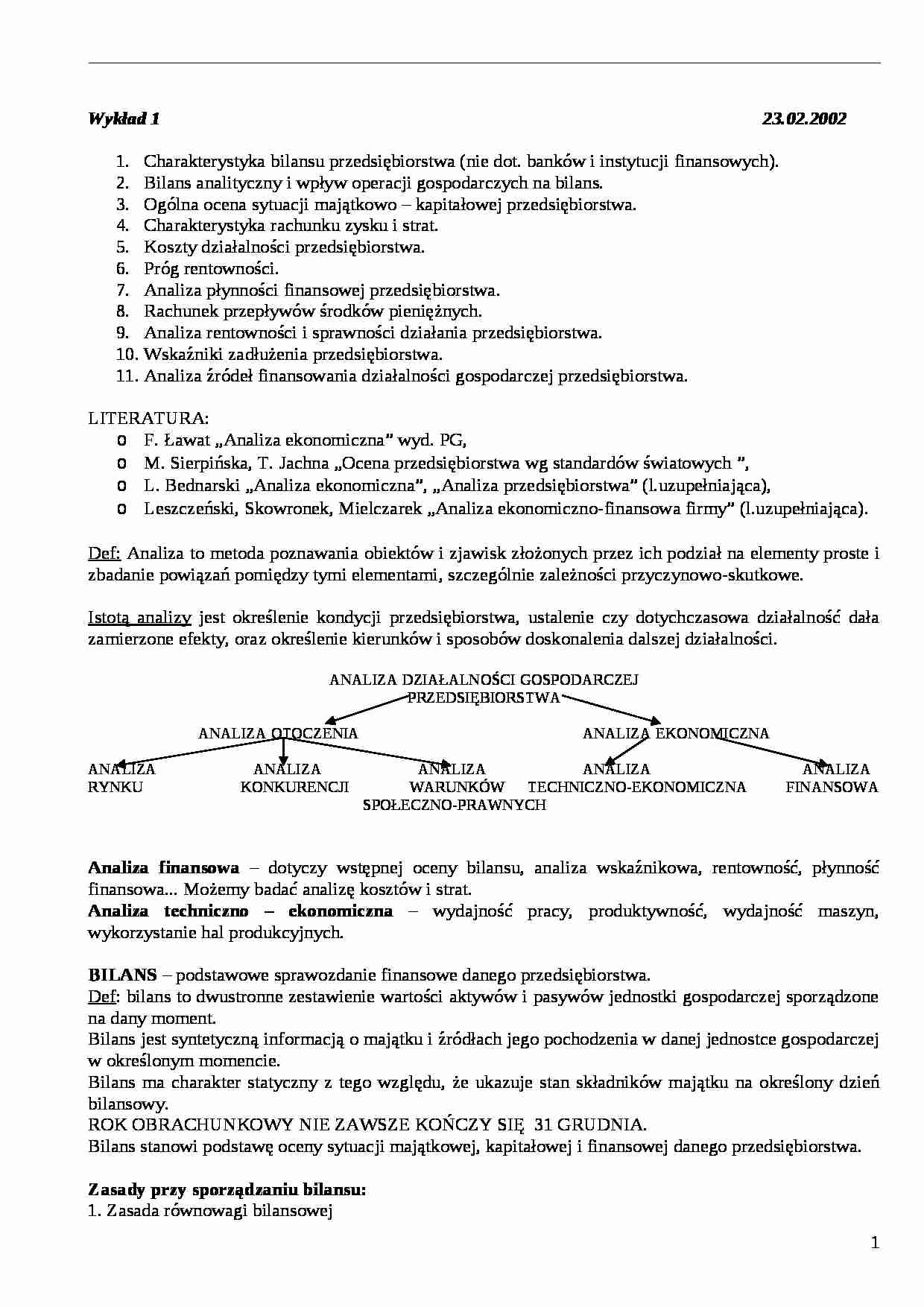Analiza ekonomicza przedsiębiorstwa - strona 1