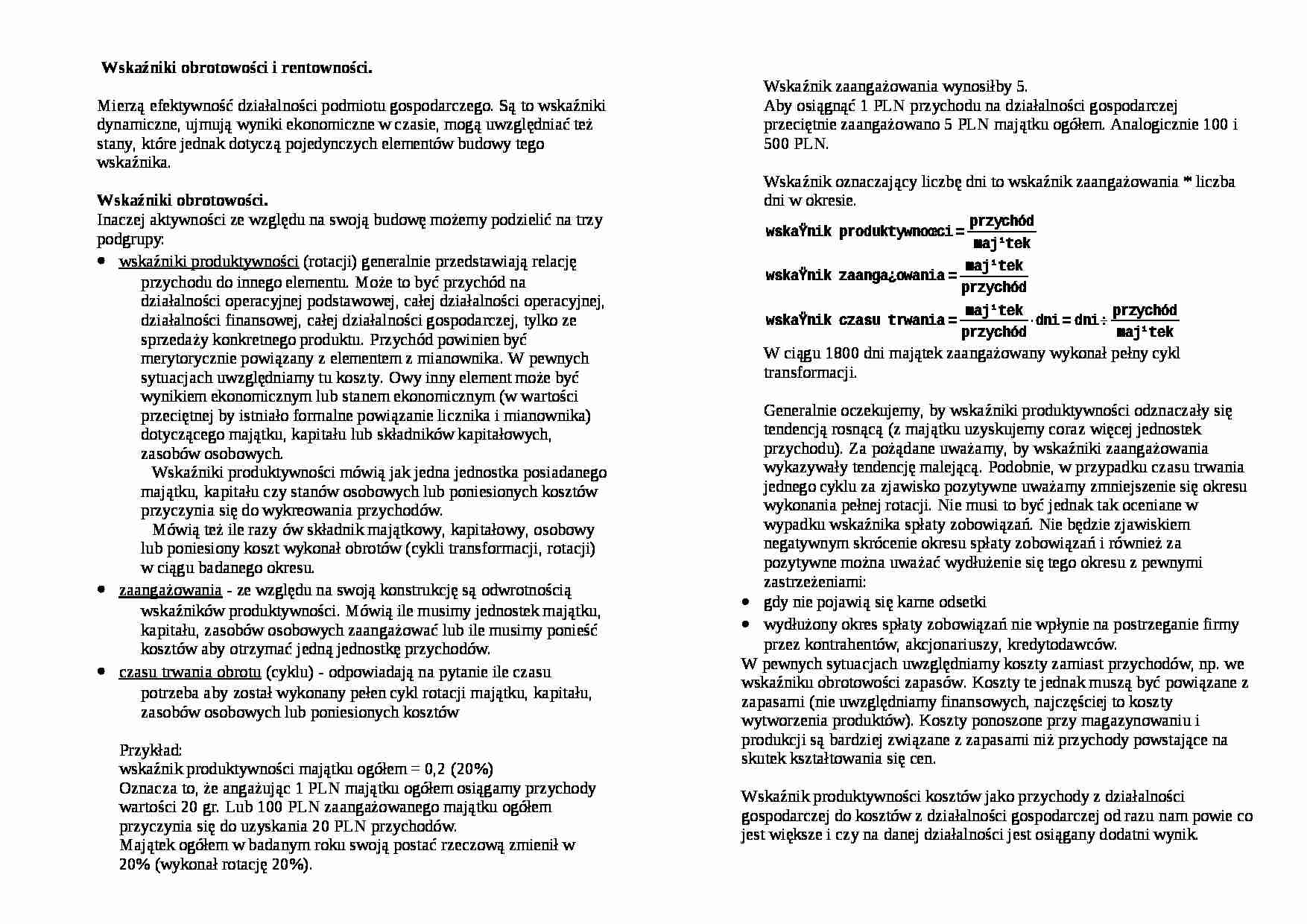 Wskaniki obrotowości i rentowności - strona 1