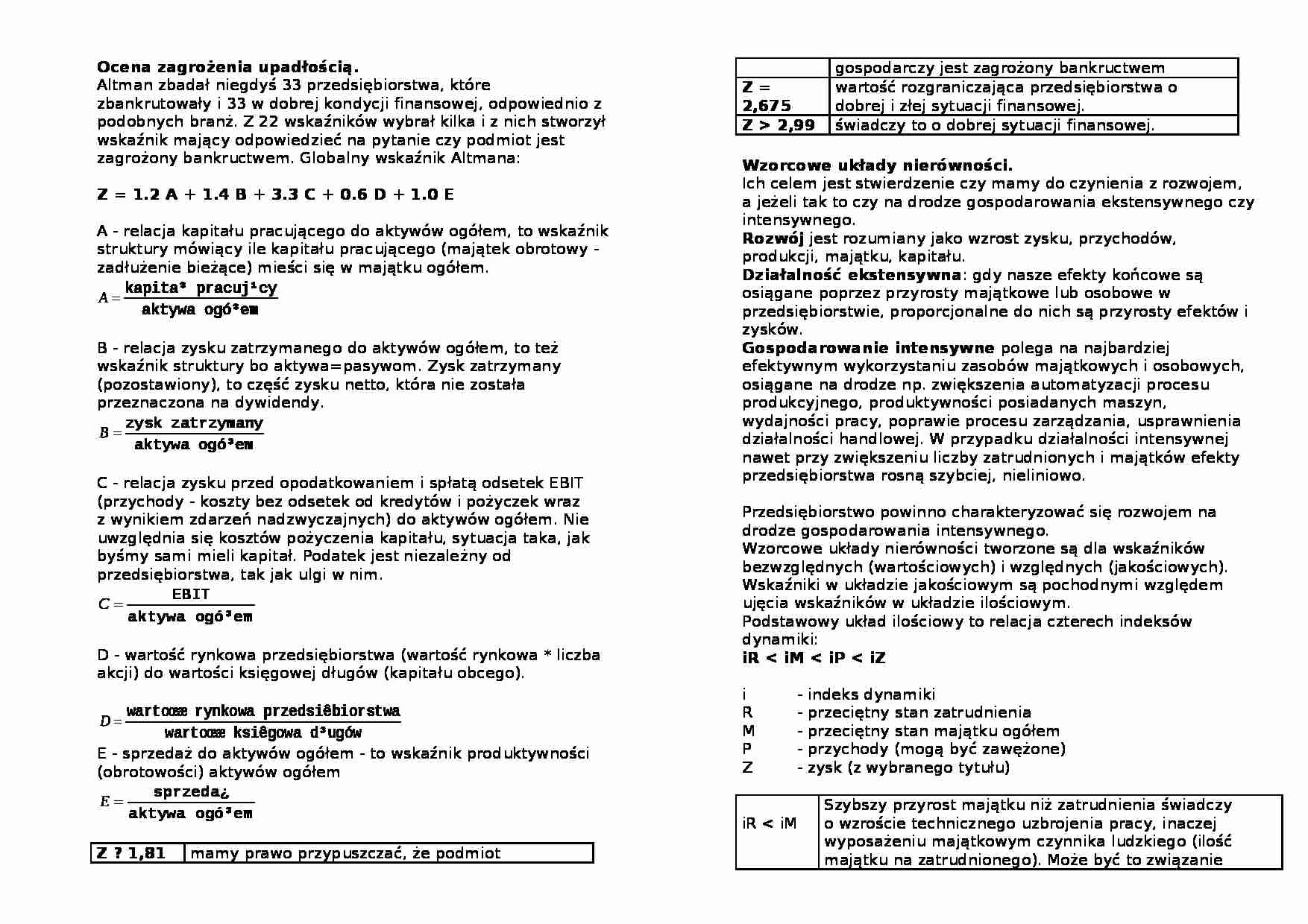 Ocena zagrożenia upadłości - strona 1
