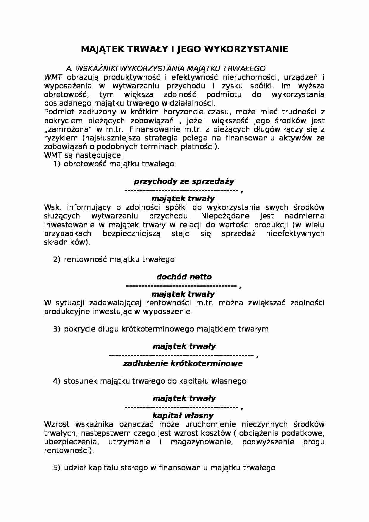 Analiza ekonomiczna - majątek trwały - Środek trwały - strona 1