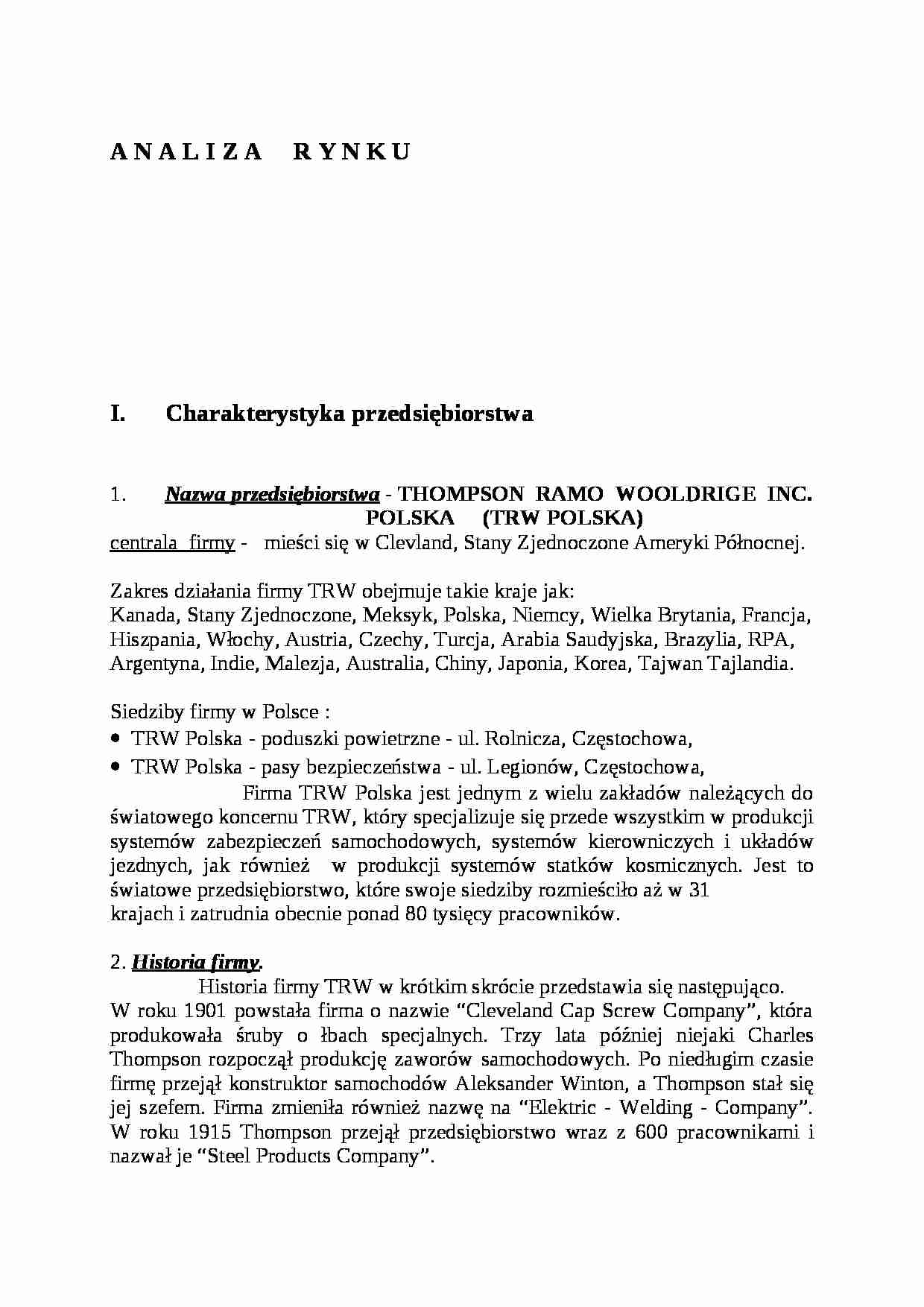 Analiza rynku - charakterystyka przedsiębiorstwa - strona 1