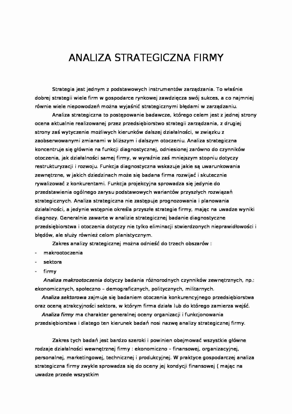 Analiza strategiczna firmy - startegia - strona 1