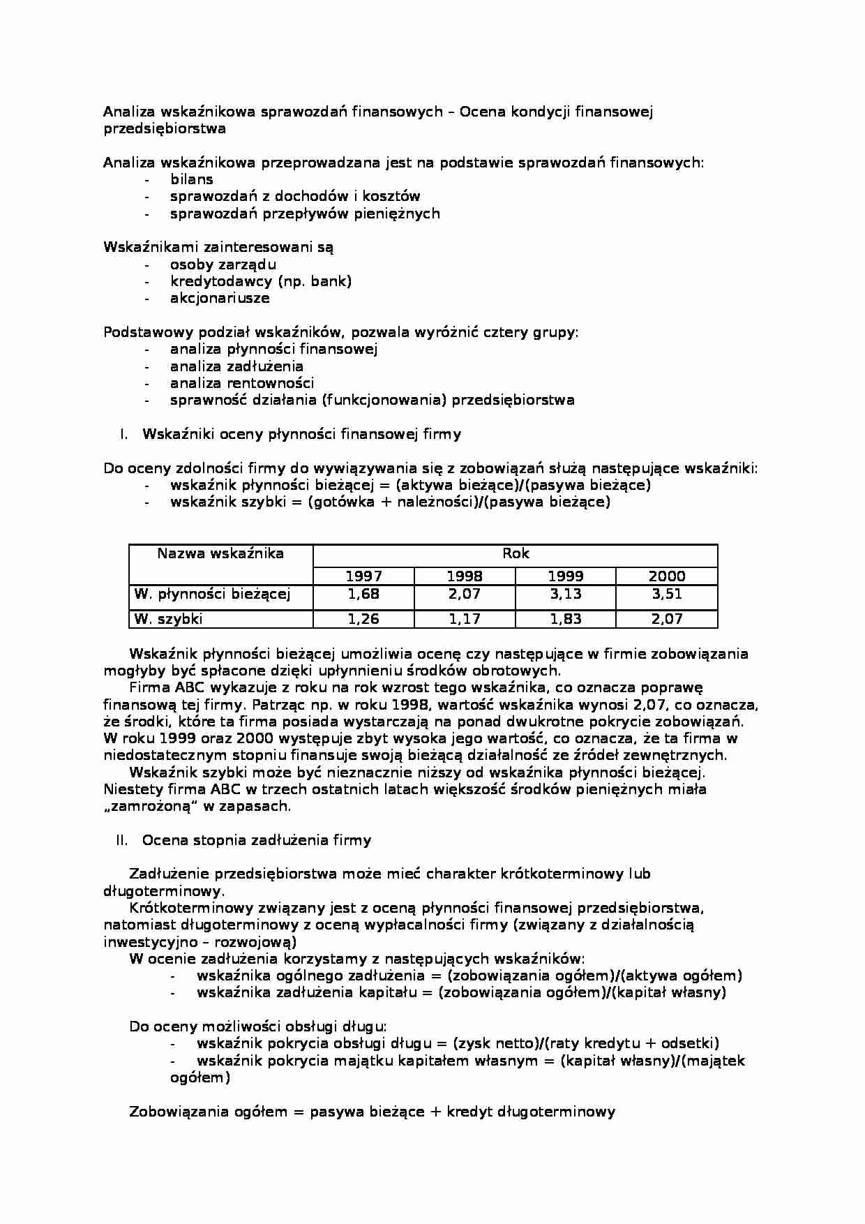 Analiza wskaxnikowa sprawozdań finansowych - strona 1