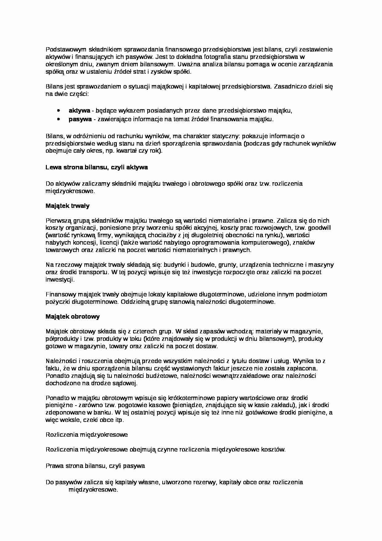 Bilans finansowy przedsiębiorstwa - strona 1