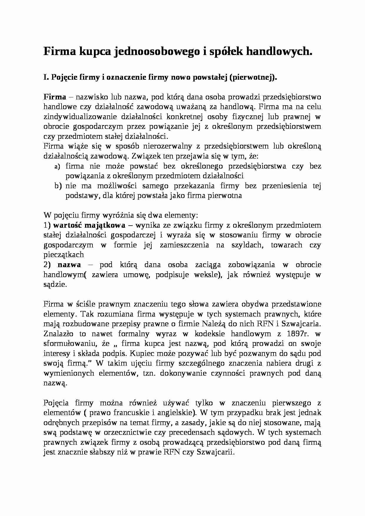 Firma kupca jednoosobowego i spółek handlowych - strona 1