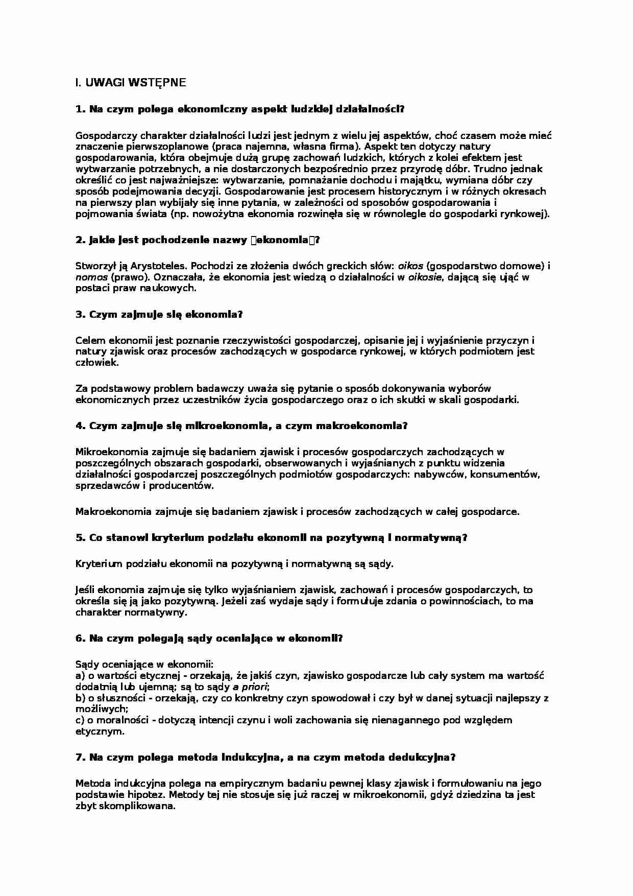 Mikroekonomia - wprowadzenie do mikroekonomii - strona 1