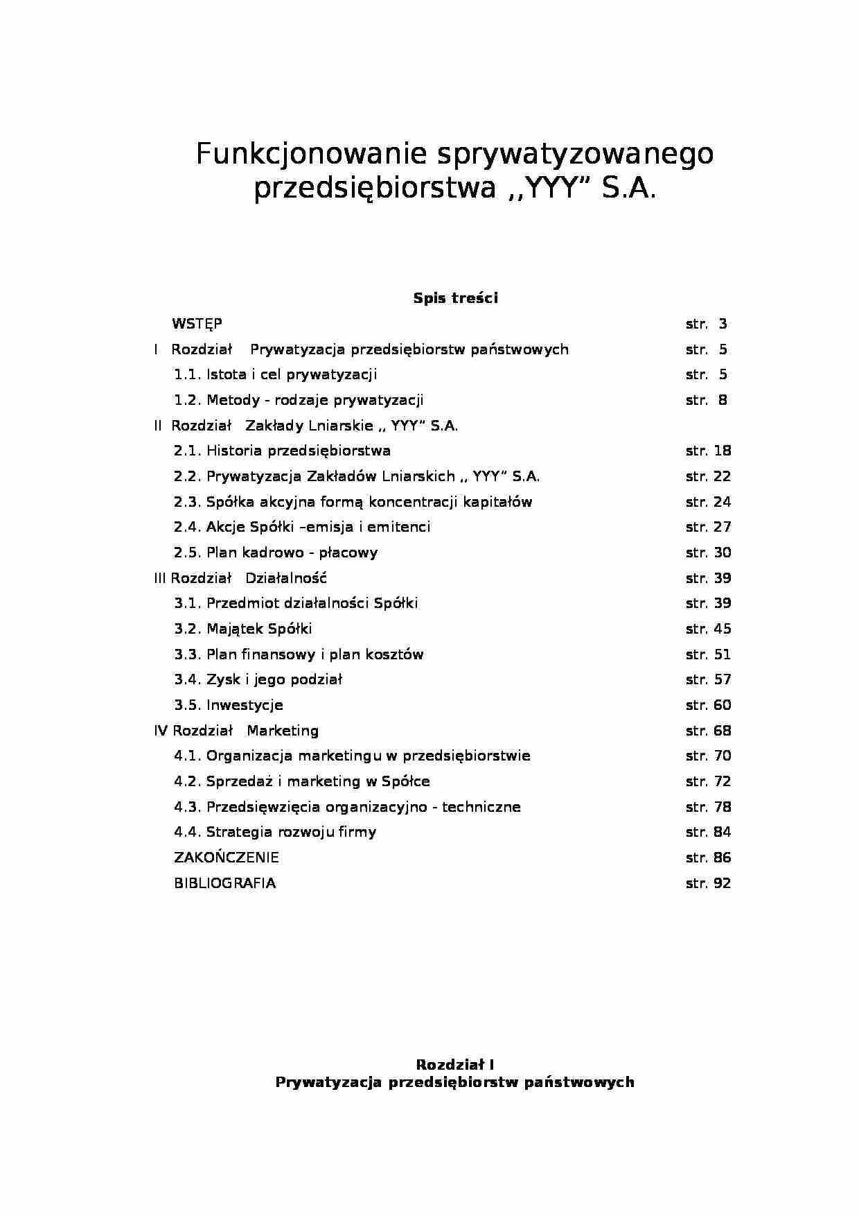 Przedsiebiorstwo sprywatyzowane - funkcjonowanie - strona 1