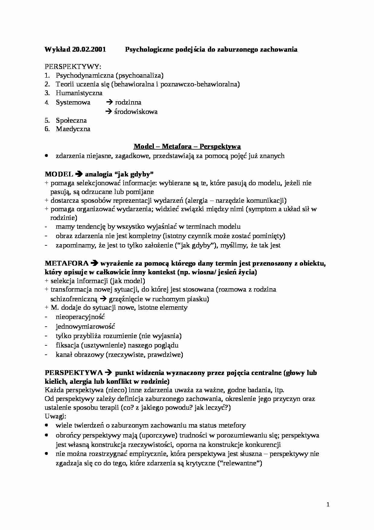 Psychologiczne podejścia do zaburzonego zachowania - strona 1