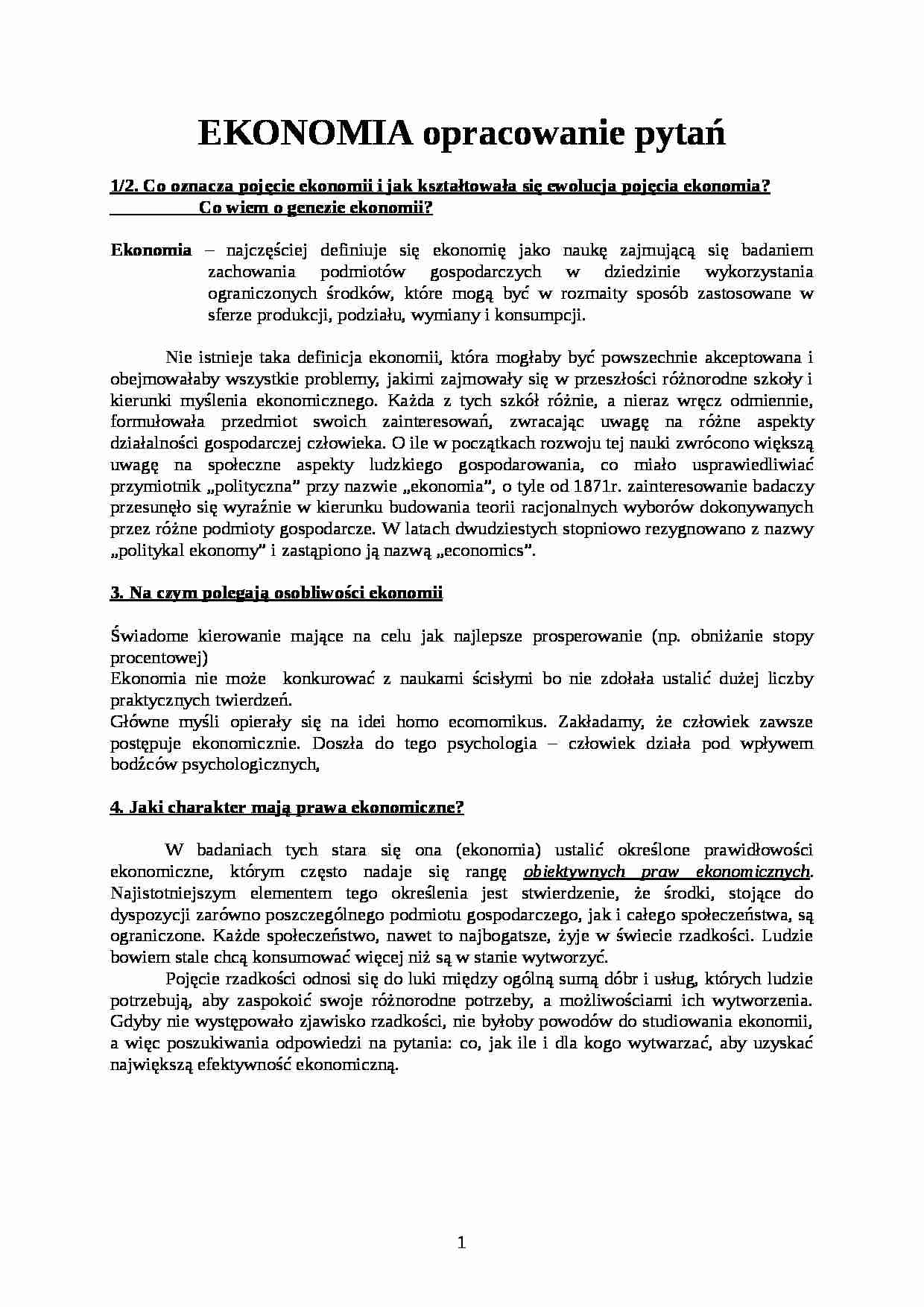 Pytania problemowe z ekonomii - strona 1