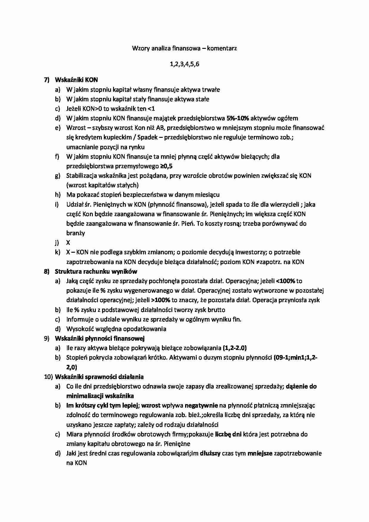 Wzory analiza finansowa - komentarz - strona 1