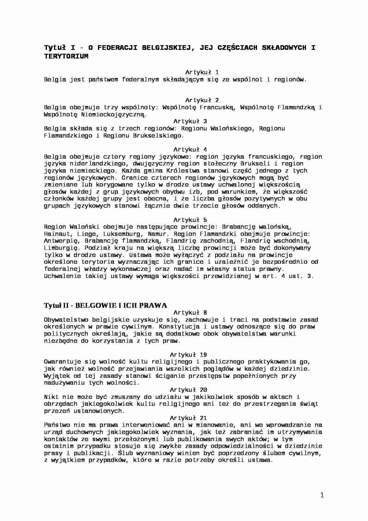 Konstytucja federacji belgijskiej - strona 1