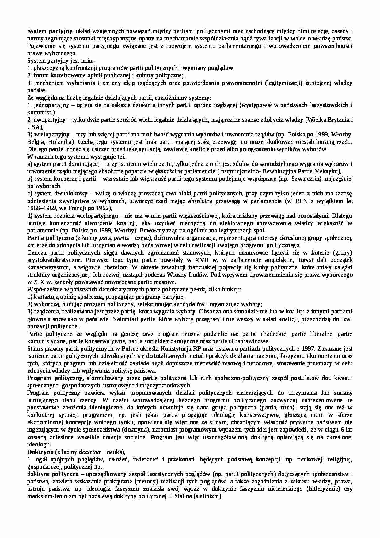 System partyjny - definicja - strona 1
