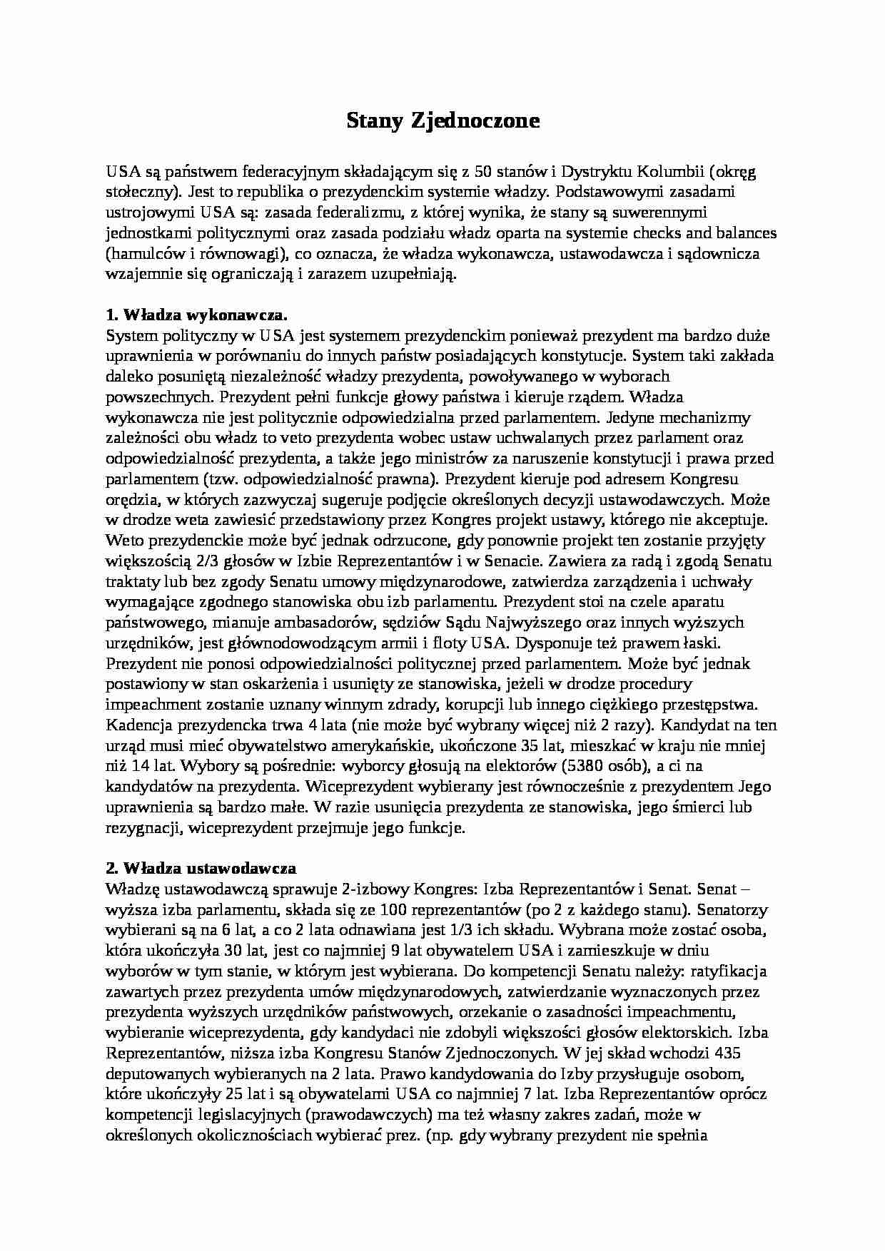 Systemy polityczne w Stanach Zjednoczonych - strona 1