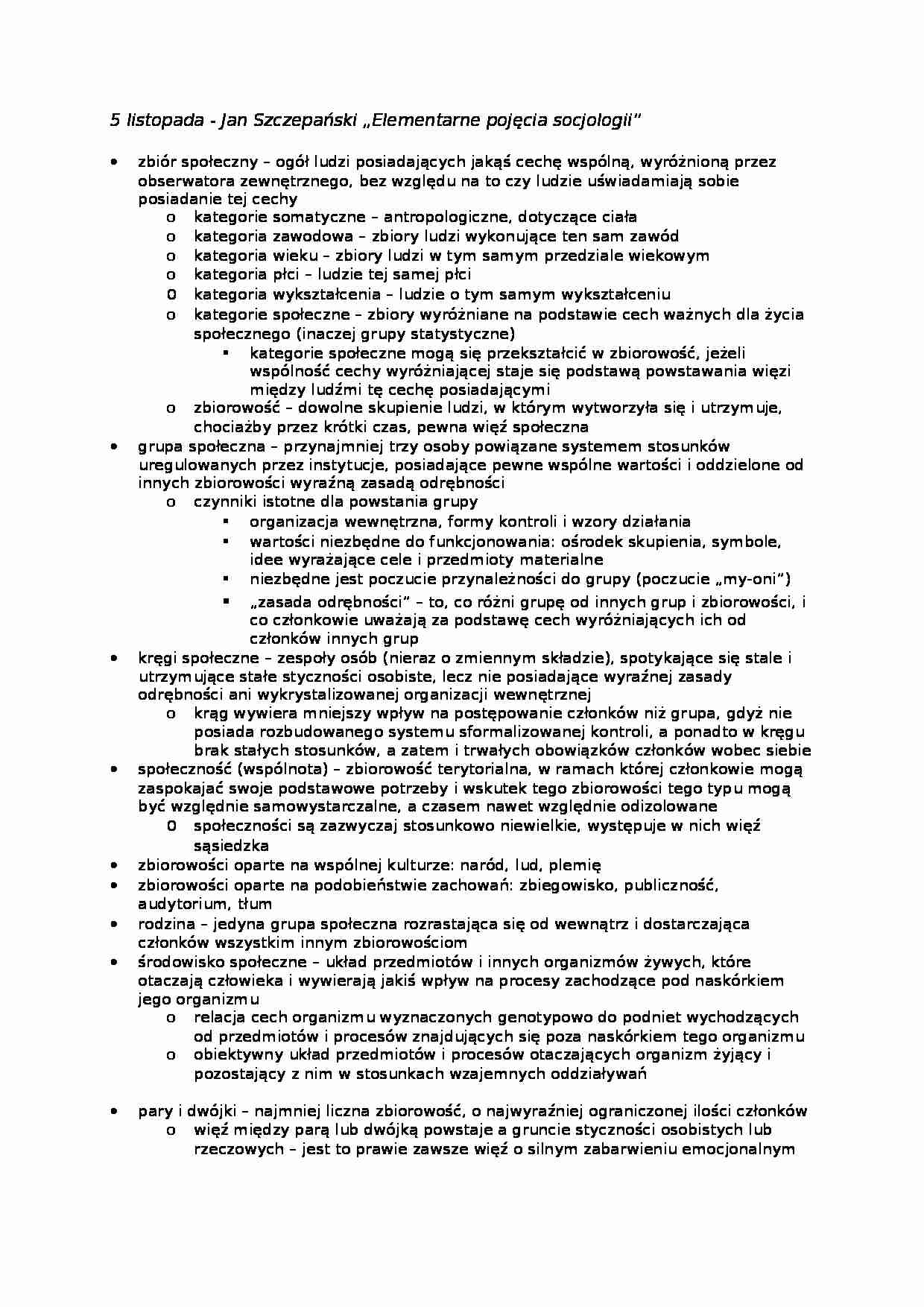 Jan Szczepański - Elementarne pojęcia socjologii - strona 1