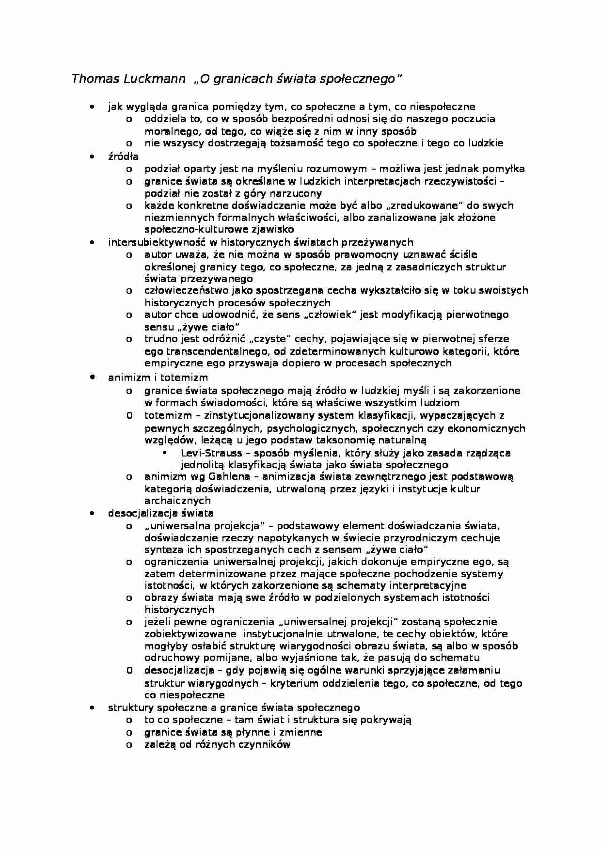 Thomas Luckmann „O granicach świata społecznego” - strona 1