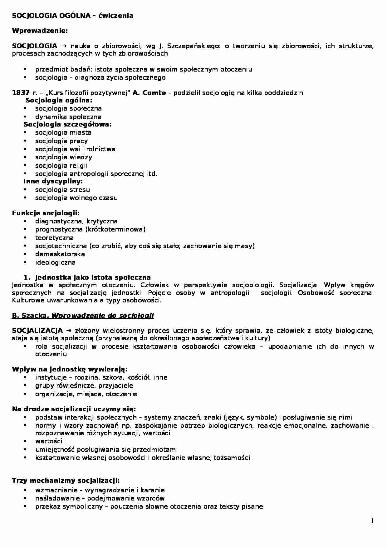 Socjologia ogólna - wprowadzenie - strona 1