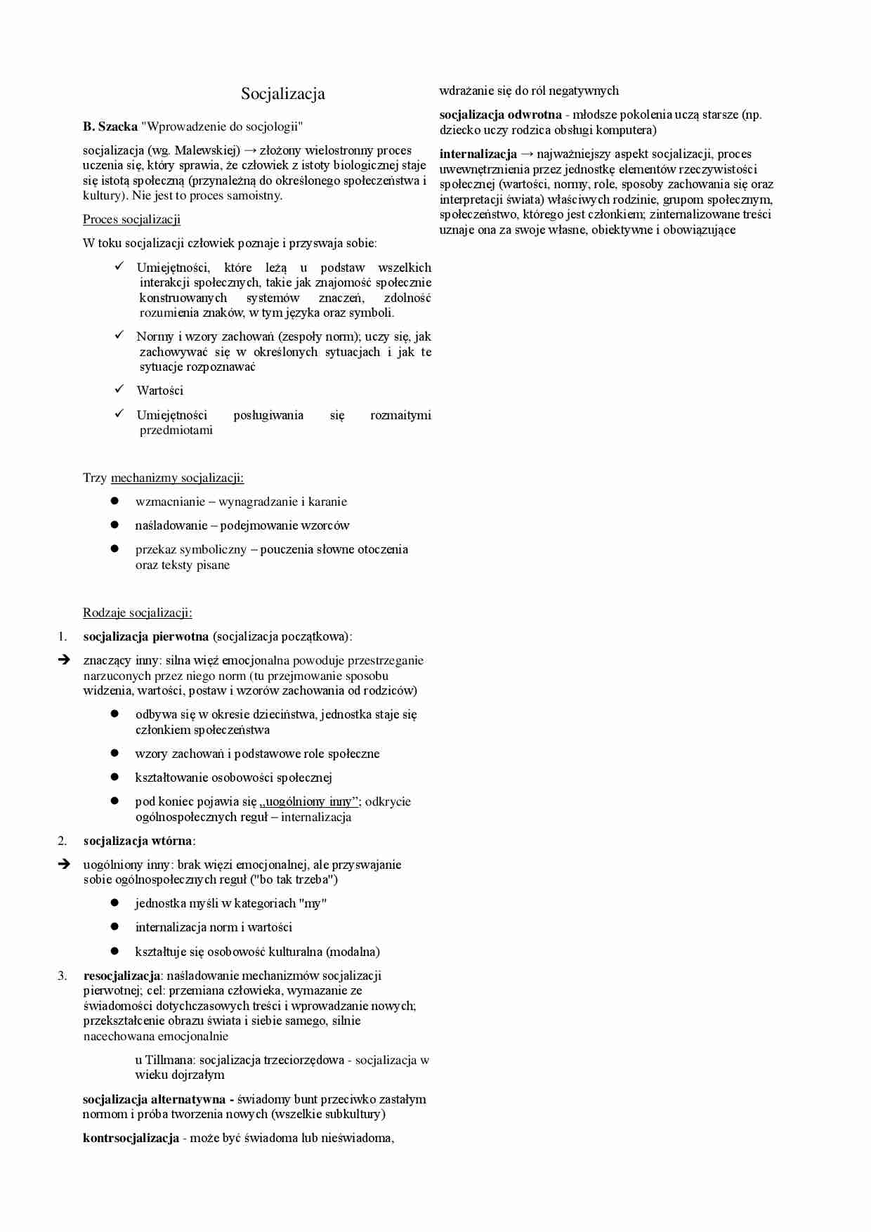 Socjalizacja i wprowadzenie do psychologii - strona 1