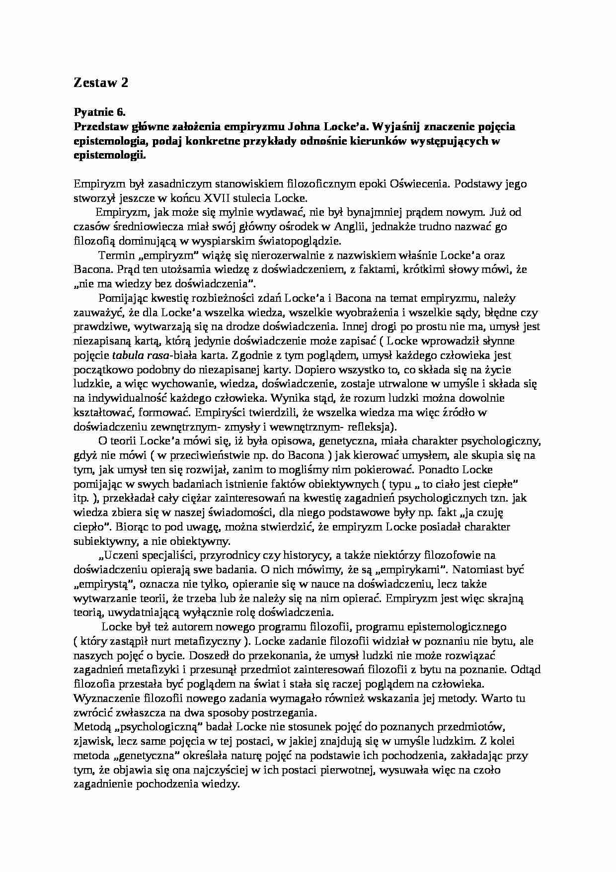 Główne założenia empiryzmu Johna Locke'a - strona 1