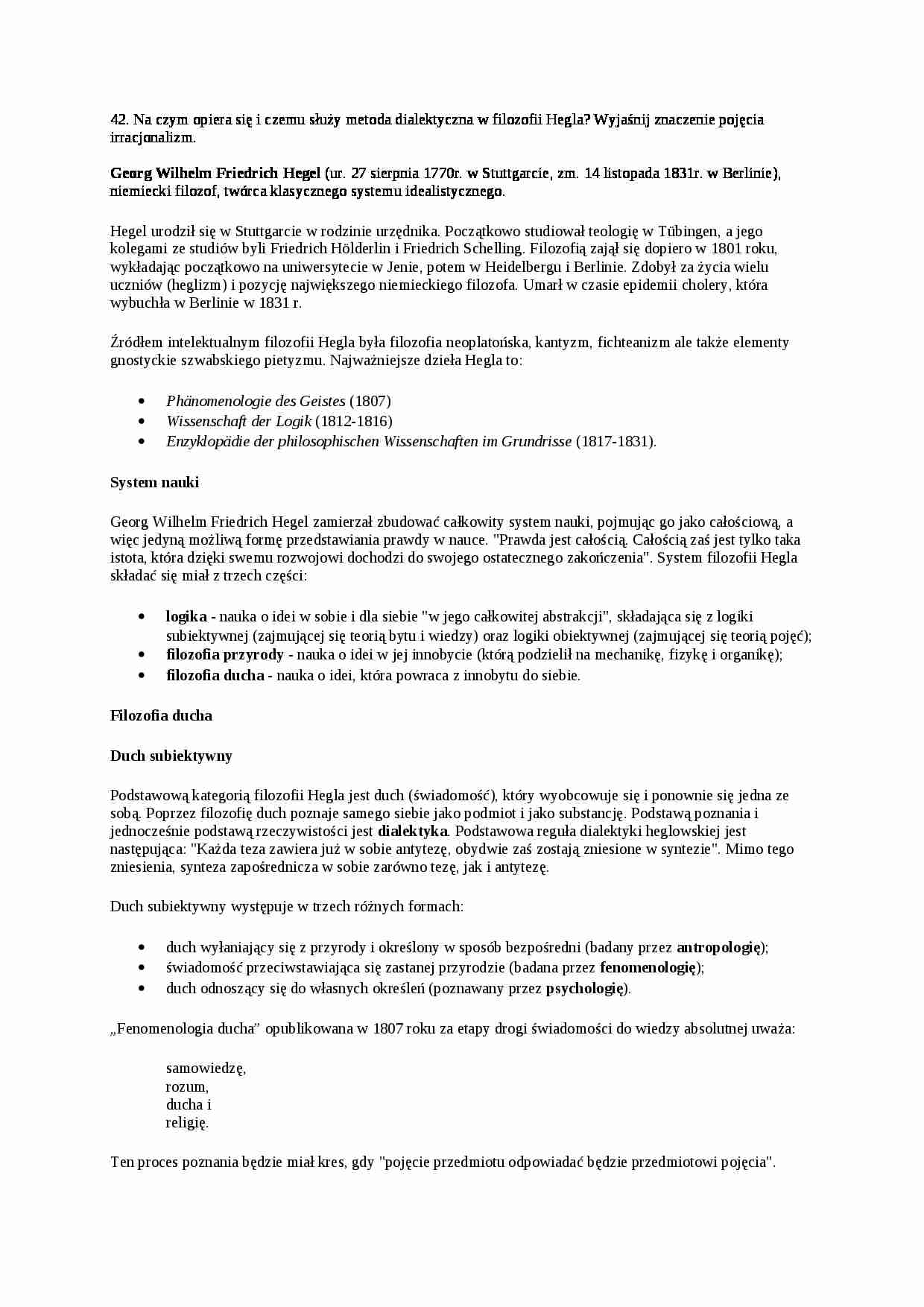  Metoda dialektyczna w filozofii Hegla - strona 1