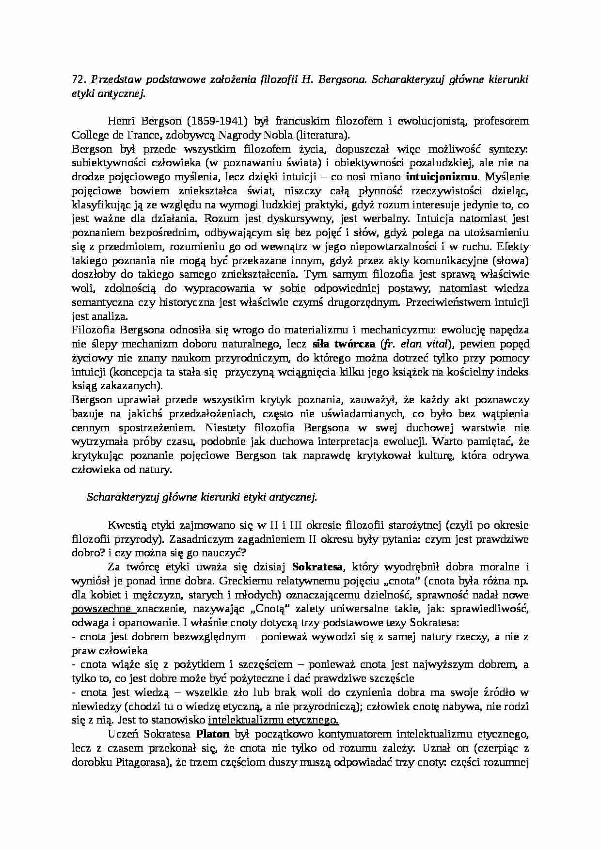 Podstawowe założenia filozofii Henriego Bersona - strona 1