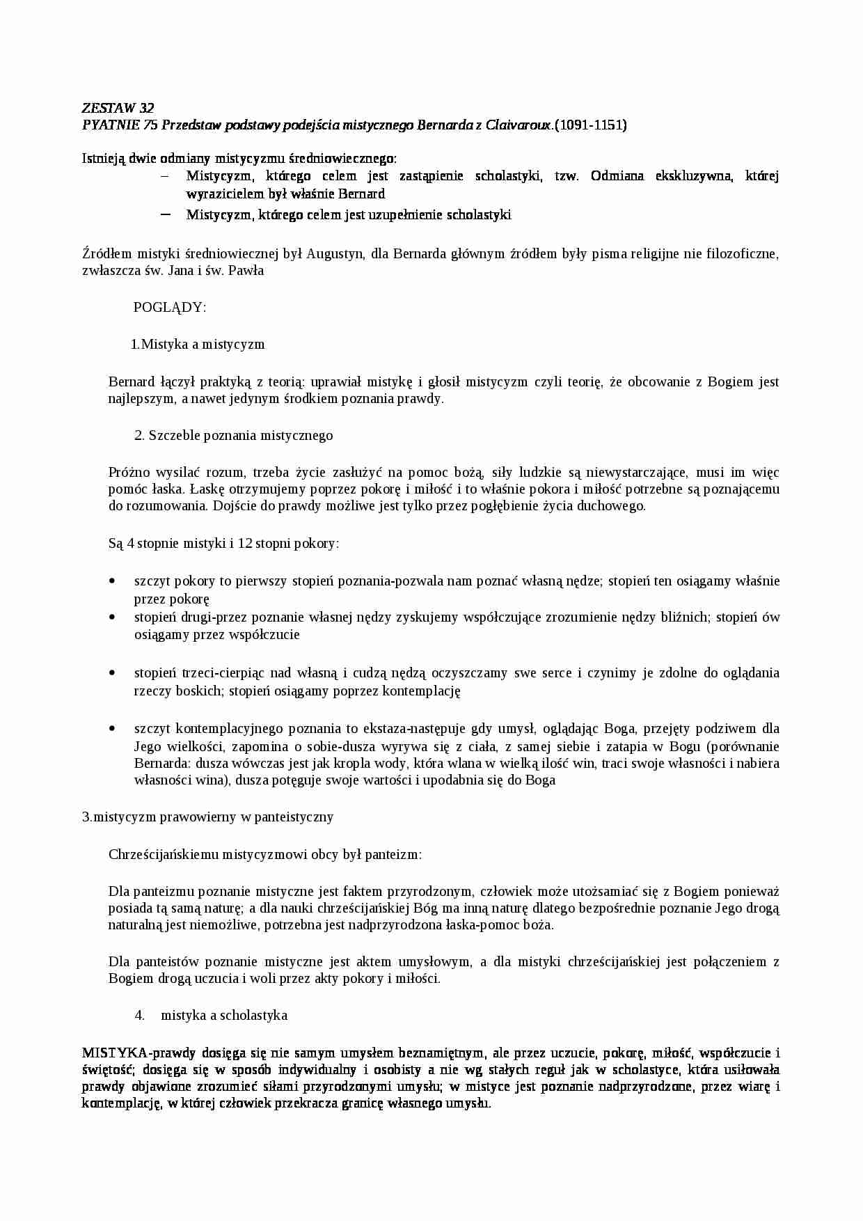 Podstawy podejścia mistycznego Bernarda z Claivaroux - strona 1