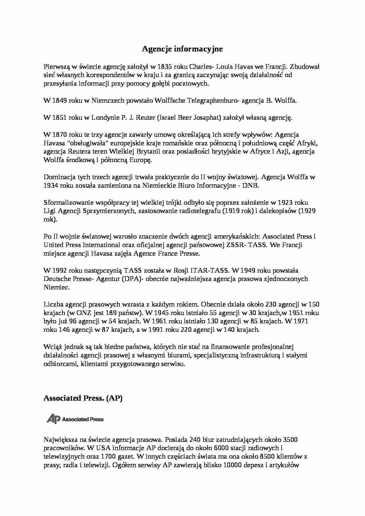 Agencje informacyjne - wykład - strona 1