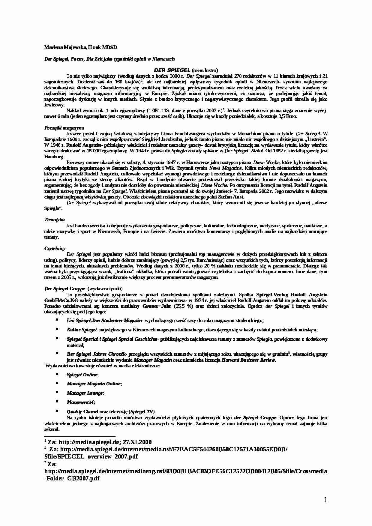 Der Spiegel, Focus, Die Zeit - strona 1