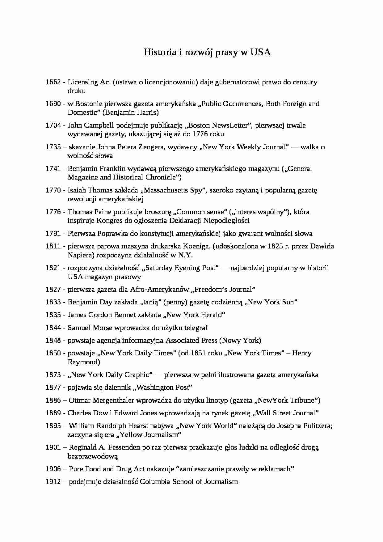Media amerykańskie- historia, daty - strona 1