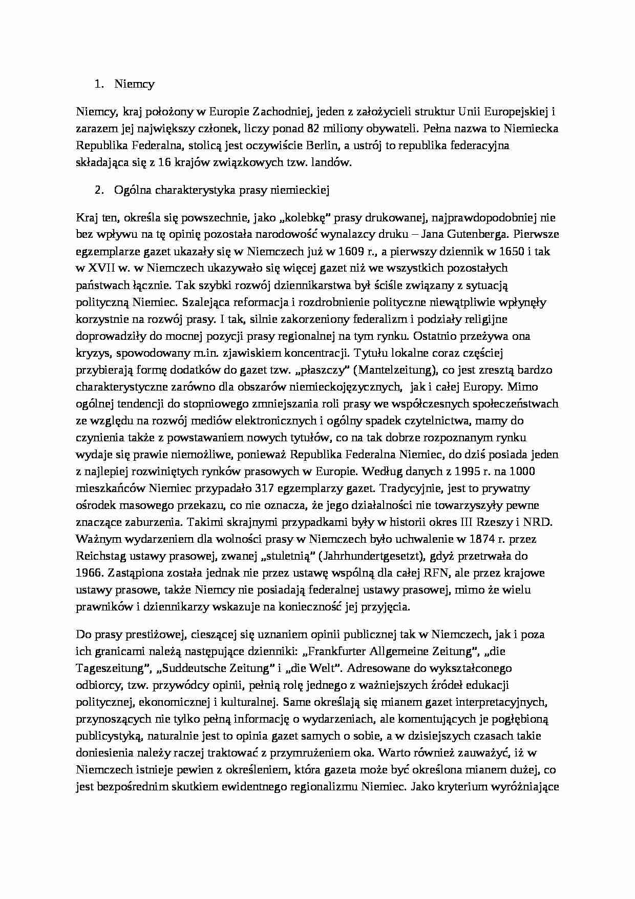Niemcy - prasa, ogólna charakterystyka - strona 1
