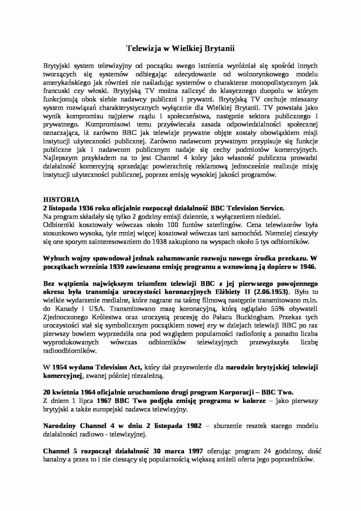 Telewizja w Wielkiej Brytanii - strona 1