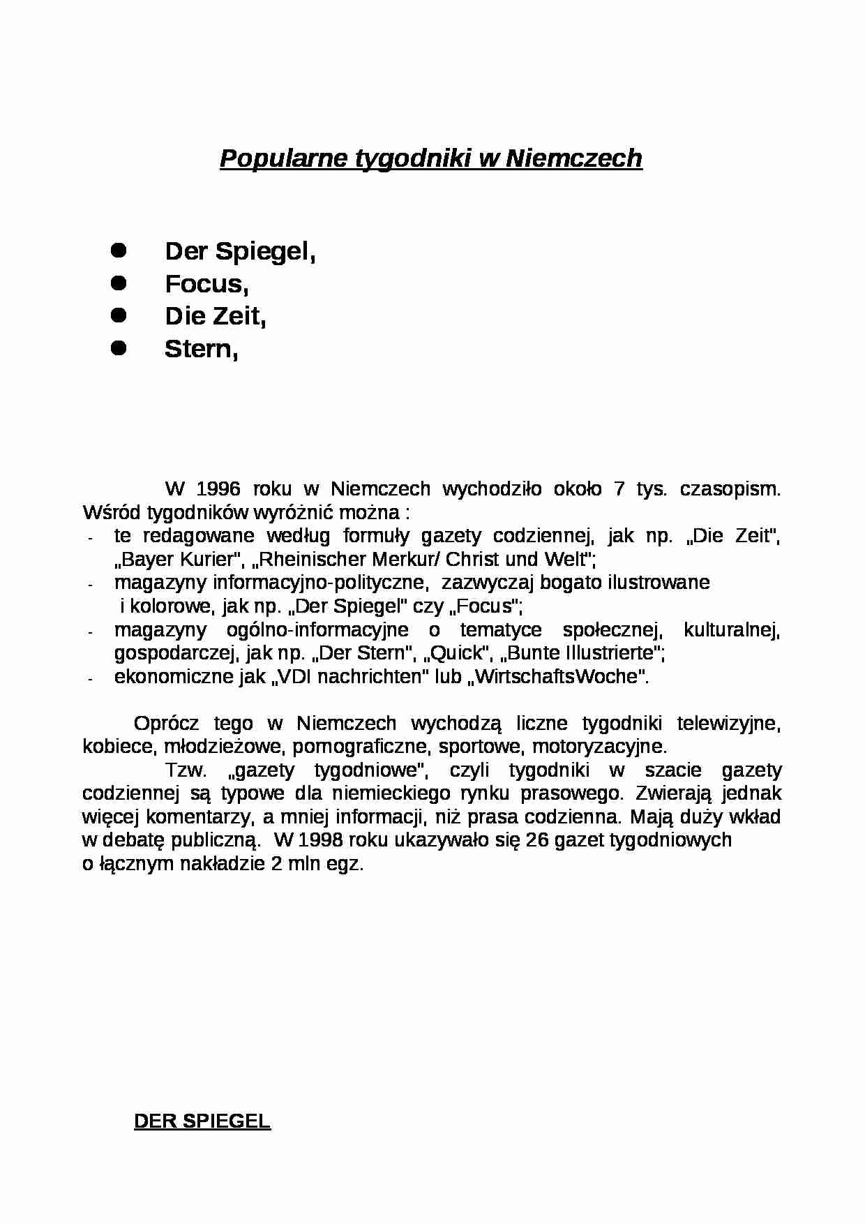 Popularne tygodniki w Niemczech - strona 1