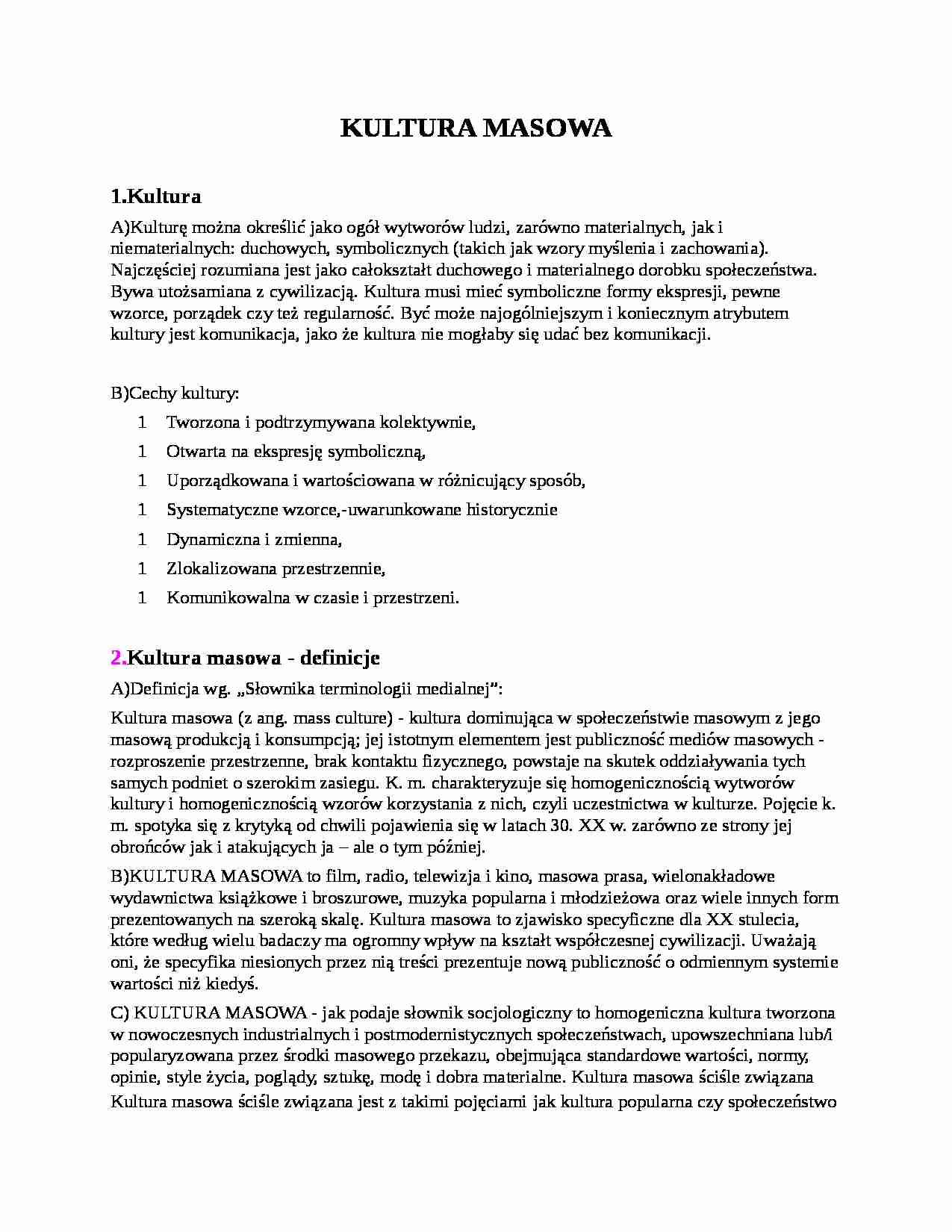 Kultura masowa - wykład - strona 1