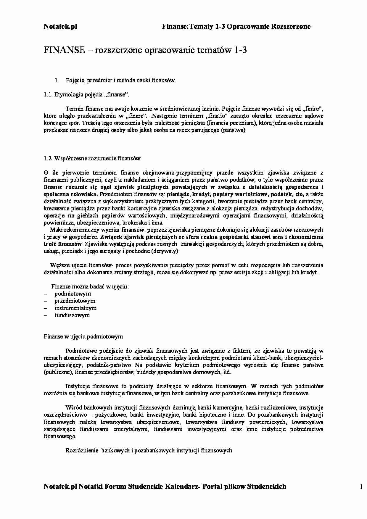 FINANSE- ROZSZERZENIE tematy 1-3 SUM UEK - strona 1