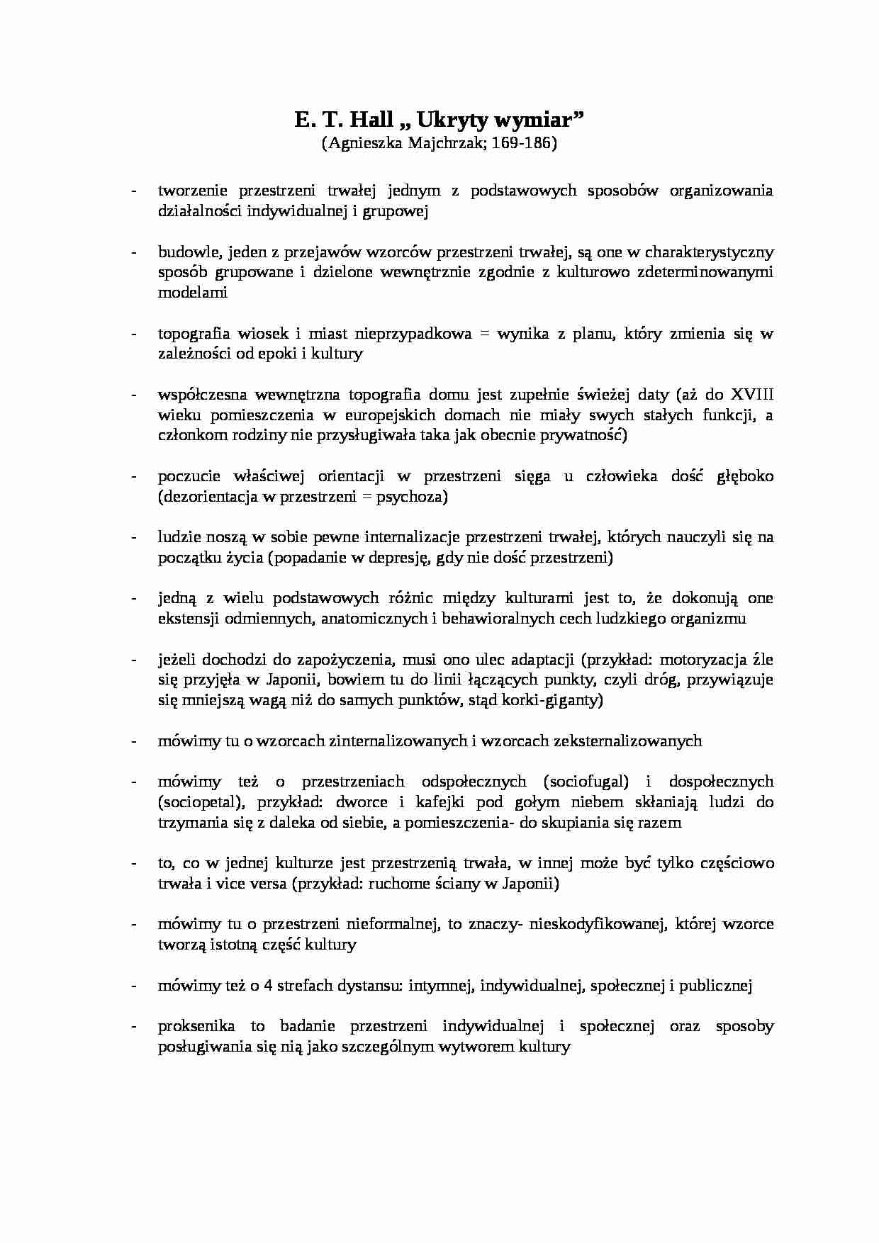 Opracowania, E. T. Hall  Ukryty wymiar - strona 1