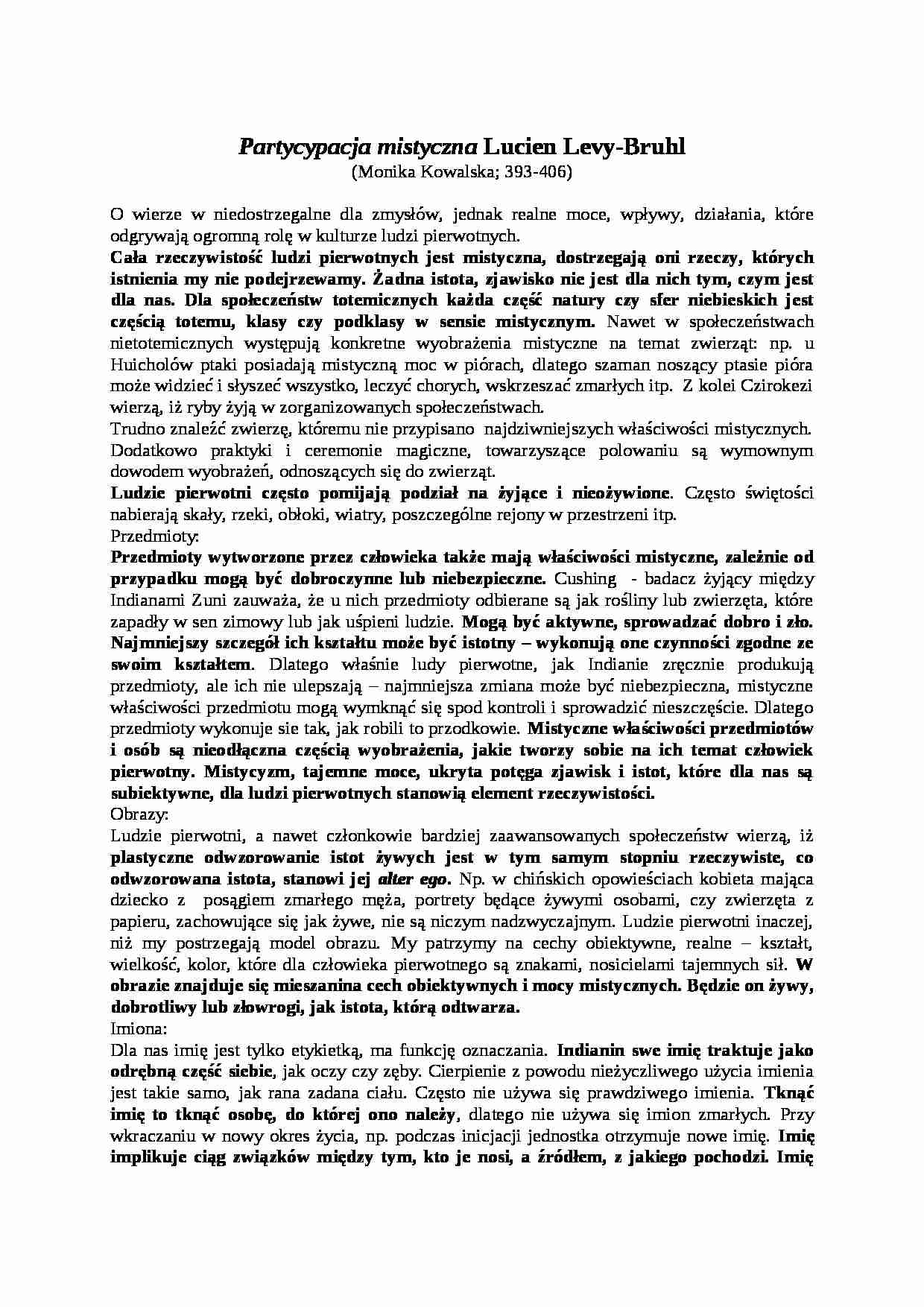 Partycypacja mistyczna Lucien Levy-opracowania  - strona 1