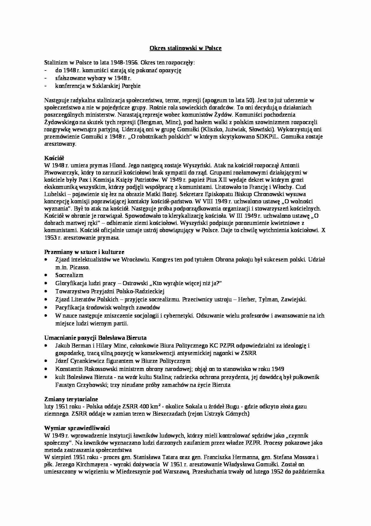 Okres stalinowski w Polsce - strona 1