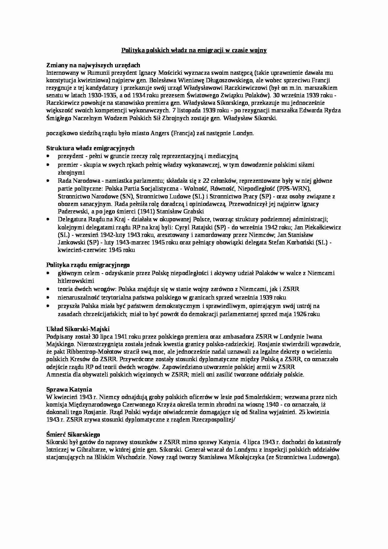 Polityka polskich władz na emigracji w czasie wojny - strona 1