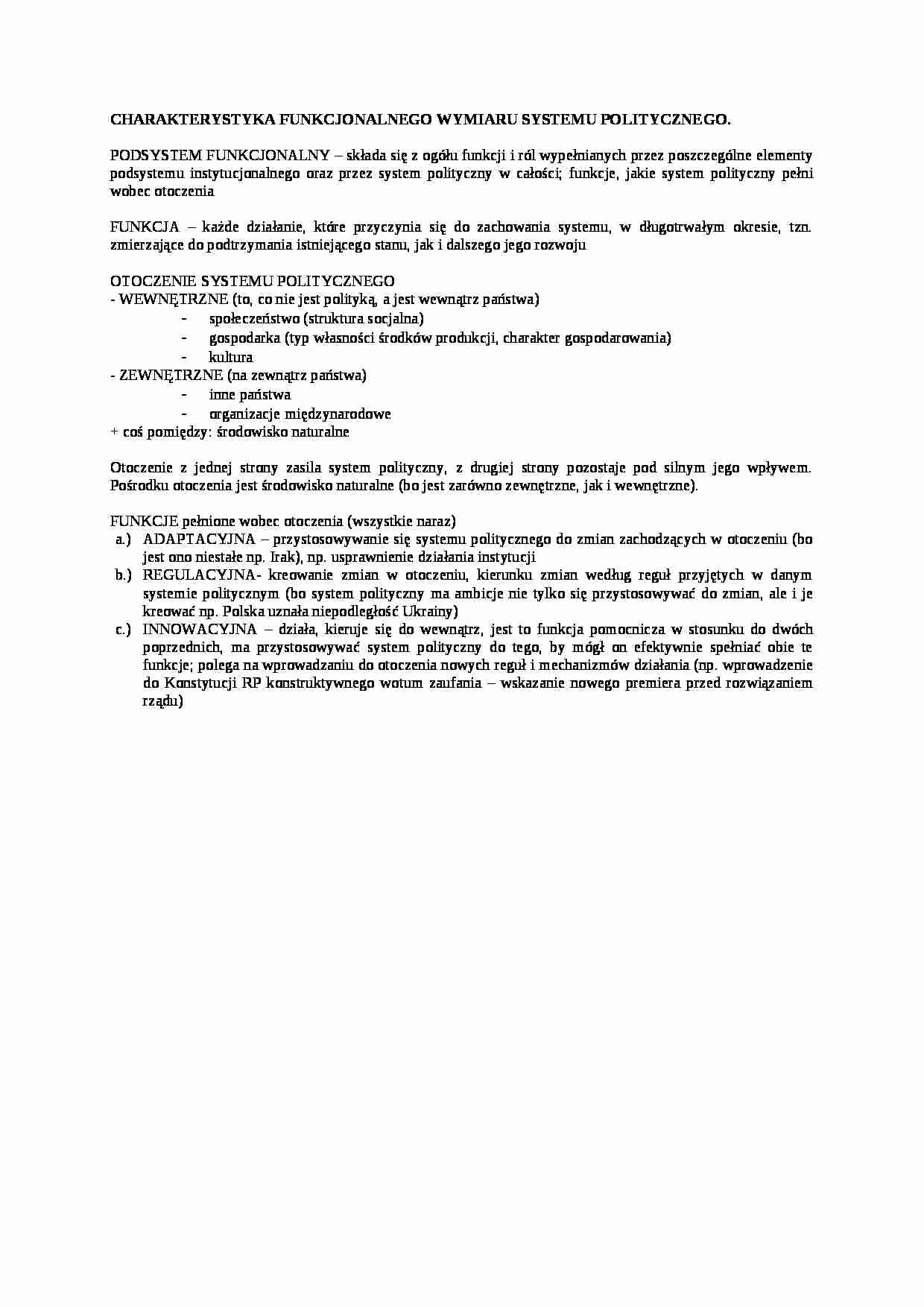 Funkcjonowanie wymiaru systemu politycznego - strona 1