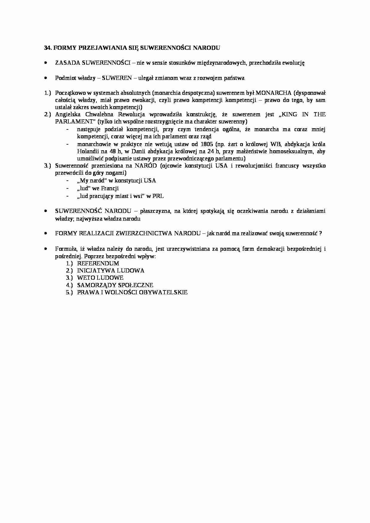 Formy przejawiania się suwerenności narodu - strona 1