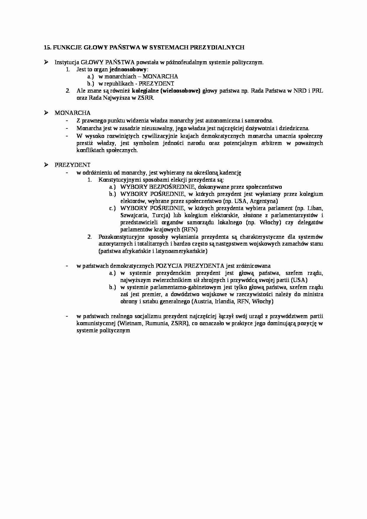 funkcje głowy państwa w sytsemach prezydialnych - strona 1