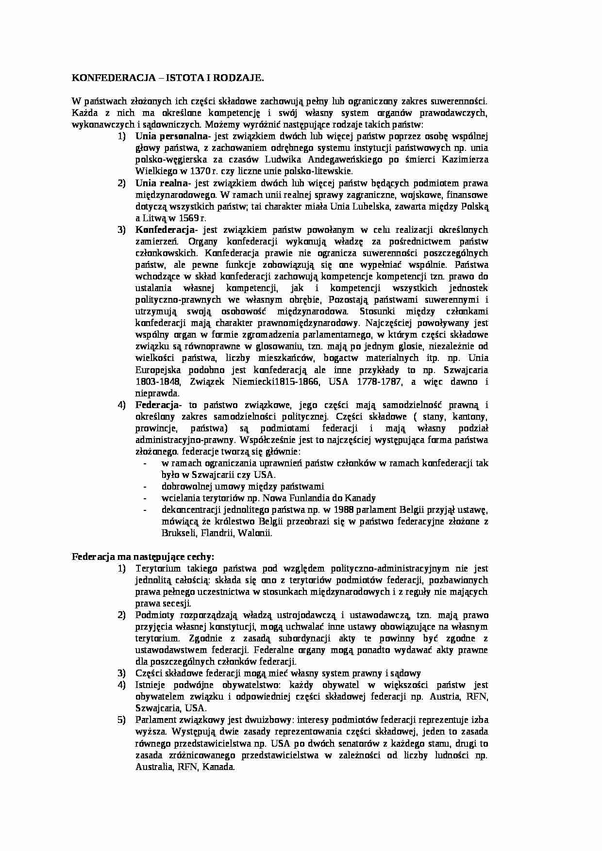 Konfederacja-istota, rodzaje - strona 1